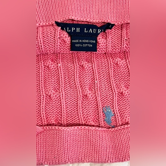 Vintage 🩷 Ralph Lauren Cotton Strapless Pink Cable Knit Sweater Tube Top Size L - Picture 4 of 7